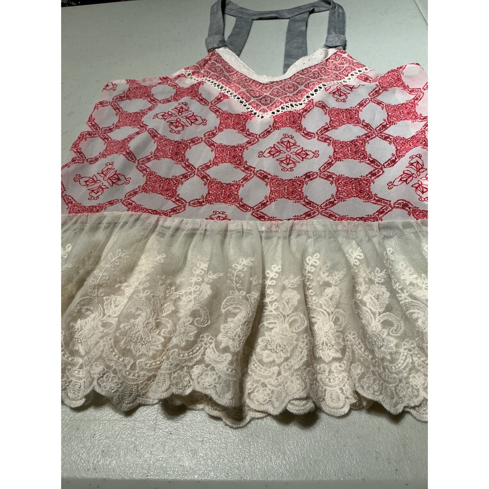 Jolt Womens Red Tile Print Lace Peplum Halter Top Gray Racerback Small - Picture 4 of 7